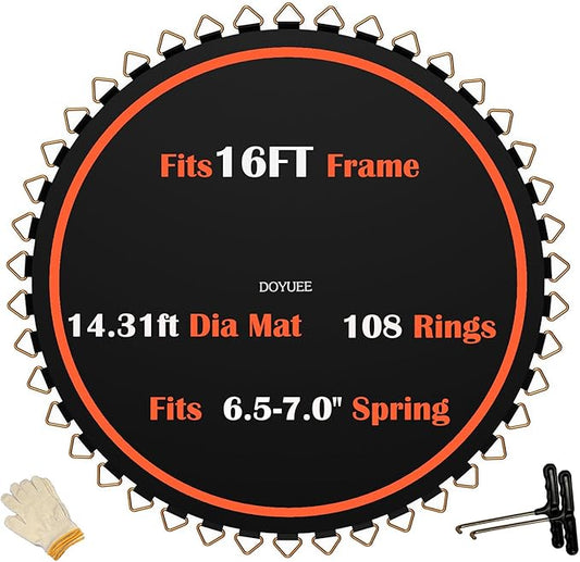 Trampoline Mat Replacement-Fits 16FT Frame with 108 Rings Fits 6.5-7.0" Springs-Mat Diameter 14.3ft (172inch), Not Include Spring and Frame