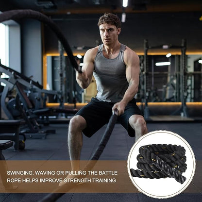 MECCANIXITY Battle Rope 10ft x 2 Inch Polyester Workout Rope Heavy Fitness Exercise Rope for Strength Training Home Gym Muscle Building, Black Yellow