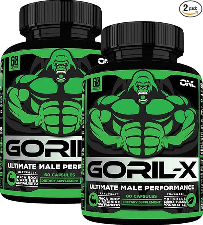 Testosterone Booster Supplement for Men - Goril X Workout Male Enhancing Pills 1000mg - Increase Size, Strength & Energy - with Horny Goat Weed, Tongkat Ali & Tribulus Terrestris - 60 Capsules (2pk)