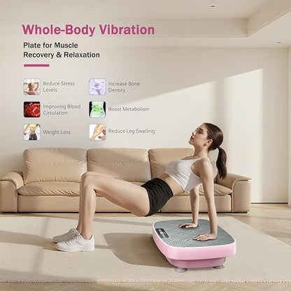 Vibration Plate Exercise Machine, Vibration Plate for Lymphatic Drainage & Body Toning, Whole Body Vibration Plate Platform with Bluetooth, Ultra-Quiet Home Gym Equipment, Resistance Bands