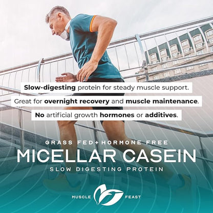 Muscle Feast Grass Fed Micellar Casein Protein Powder, Pasture Raised & Hormone Free, Slow Digesting Casein Protein - Supports Overnight Muscle Recovery, Gluten Free Protein Powder - Chocolate, 4lb