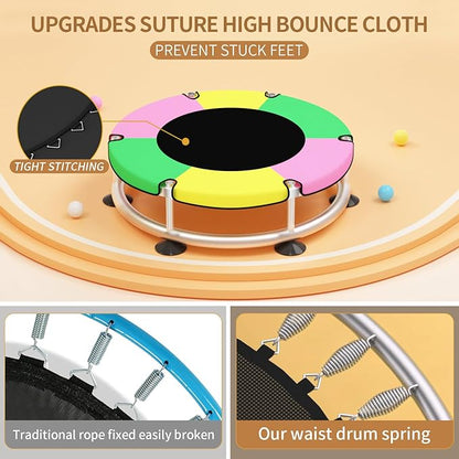 Trampoline for Kids, Adjustable Baby Toddler Trampoline with Basketball Hoop, Round Bottom Indoor Outdoor Toddler with Enclosure