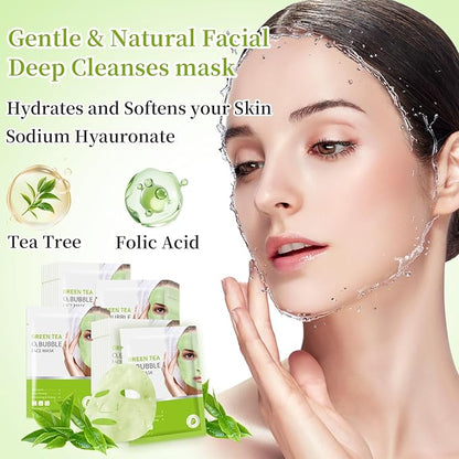 10 Sheets Face Masks Skincare O2 Bubble Green Tea Face Mask, Cleaner Bubble Sheet Masks Foaming Purifying Facial Mask for Pores, Moisturizing Spa Face Masks Skin Care For All Skin Type