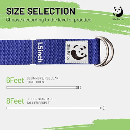 Slim Panda Yoga Strap for Stretching,Cotton Yoga Strap with Adjustable D-Ring Buckle,Non-Elastic Yoga Belt for Pilates,Gym Workouts,Physical Therapy,Improve Flexibility