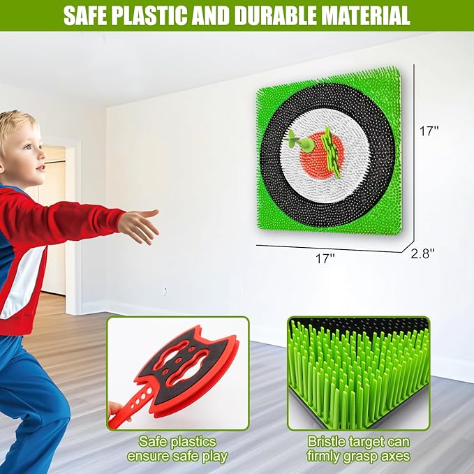 Axe Throwing Target Set for Backyard - Plastic Throwing Axes Game for Adults Kids - Bristle Target Wall-Mounted, 2 Throwing Axes, 2 Ninja Stars, 2 Darts Includes - Indoor Outdoor Yard Carnival Games