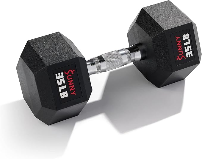 Sunny Health & Fitness Hex Style Dumbbell 5 LBS TO 50 LBS Chrome Handles, Hand Weight for Strength Training, Home Gym, Exercise, Workout Equipment Multiple Size Options