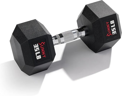 Sunny Health & Fitness Hex Style Dumbbell 5 LBS TO 50 LBS Chrome Handles, Hand Weight for Strength Training, Home Gym, Exercise, Workout Equipment Multiple Size Options