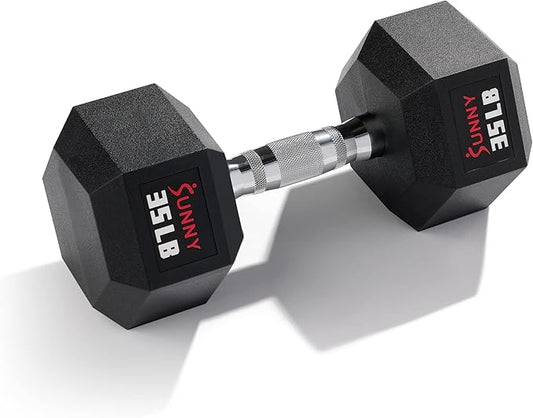 Sunny Health & Fitness Hex Style Dumbbell 5 LBS TO 50 LBS Chrome Handles, Hand Weight for Strength Training, Home Gym, Exercise, Workout Equipment Multiple Size Options