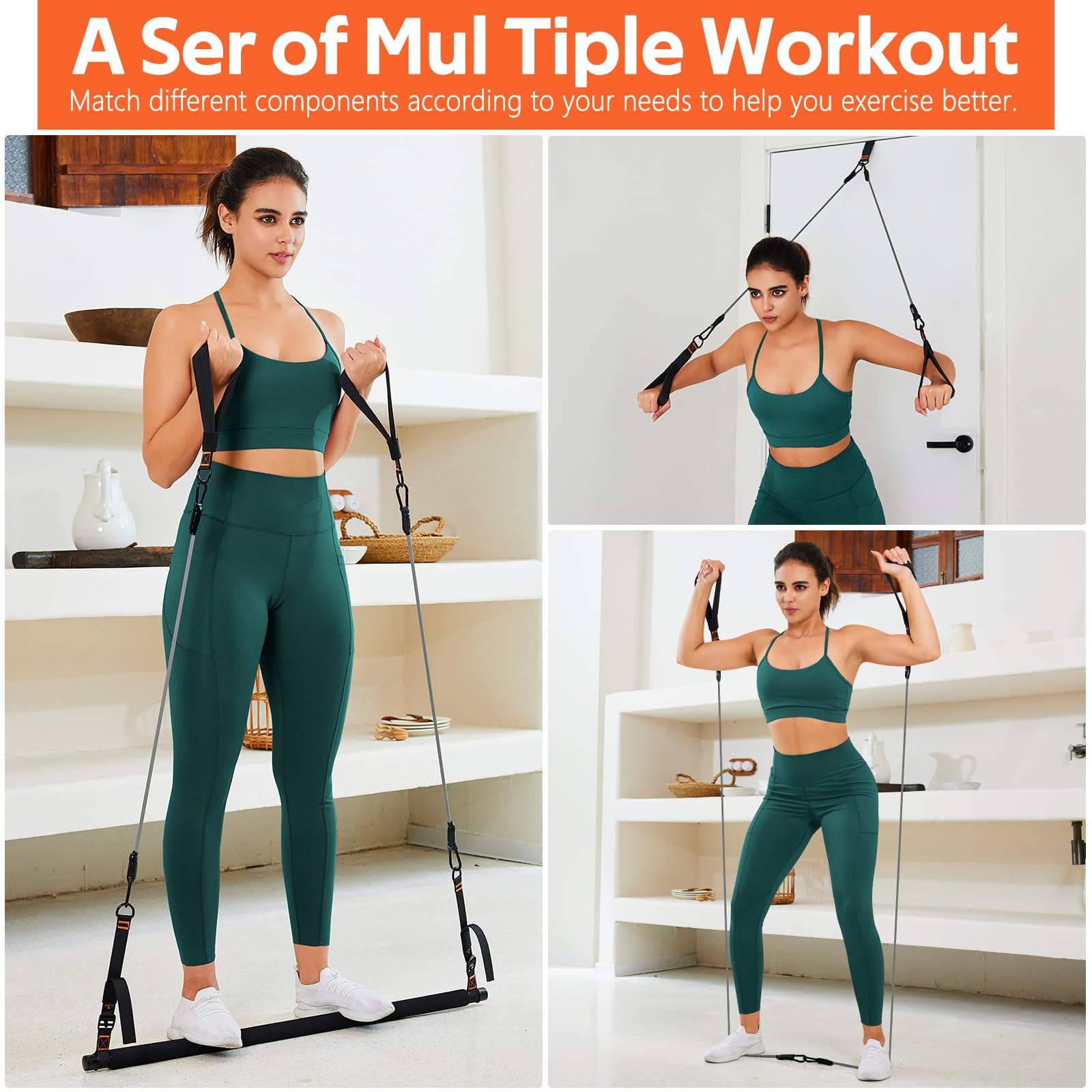 WALITO Pilates Bar Kit with Resistance Bands 3-Section Yoga Exercise Bar
