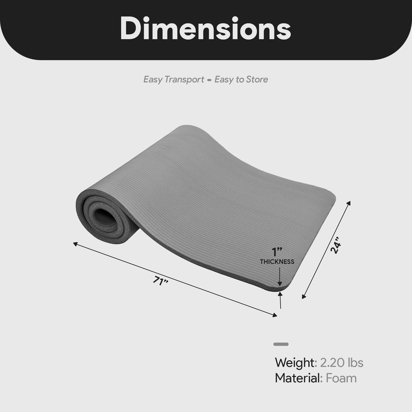 BalanceFrom 1-inch Thick 71x24 Inches Extra Thick Exercise Yoga Mat, Gray