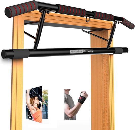AmazeFan Pull Up Bar, Doorway Mount with Ergonomic Grip - Fitness Chin-Up Frame for Home Gym