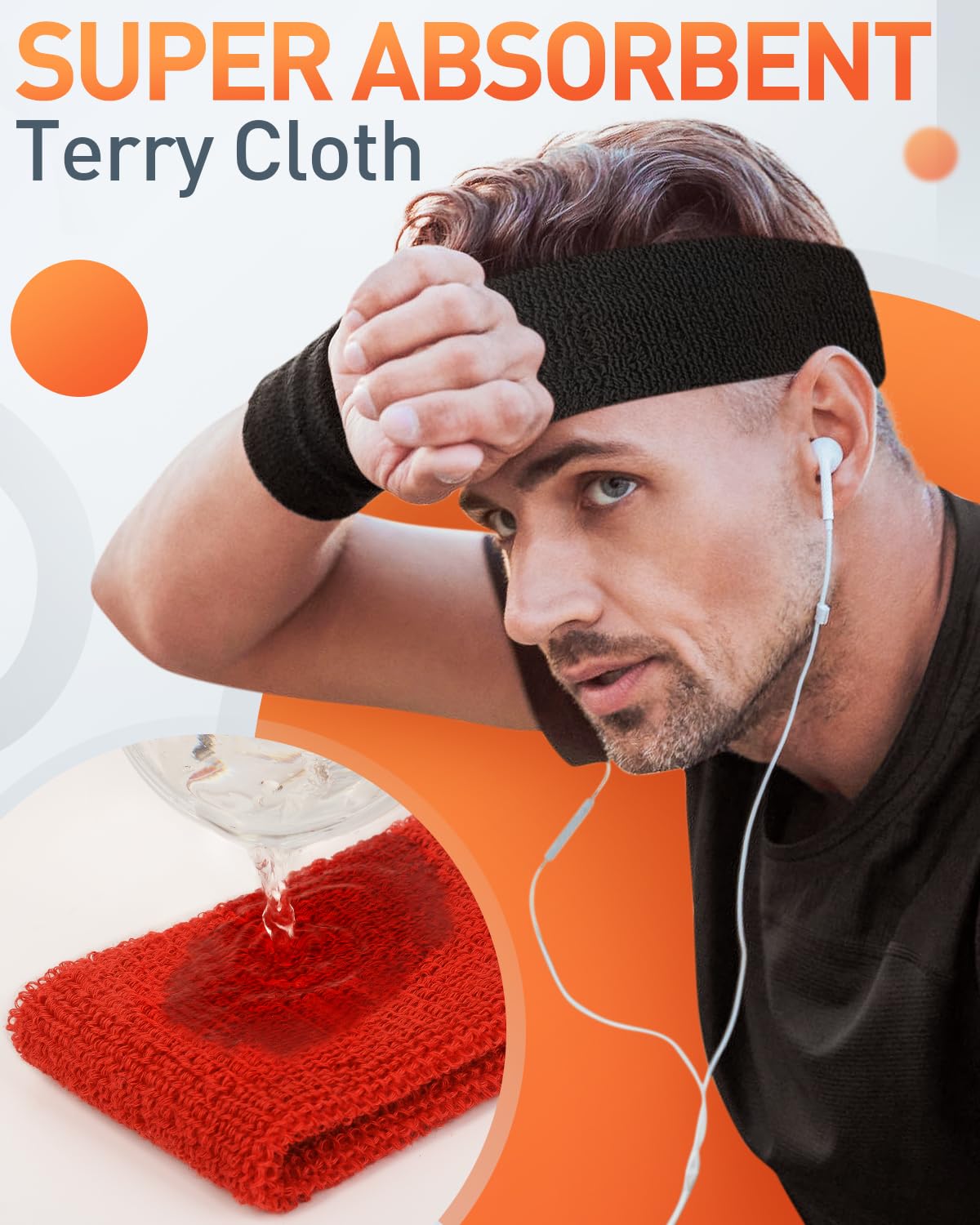 Tanluhu Sweatbands Sport Headbands for Men & Women,Terry Cloth Sweat Band for Tennis, Running