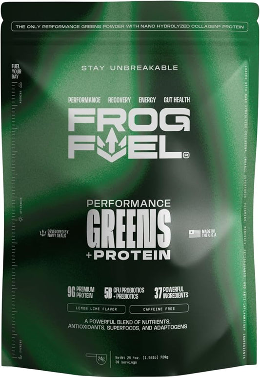 Frog Fuel Performance Greens Protein Powder, Nano-Hydrolyzed Grass Fed Protein Greens Powder, 5B