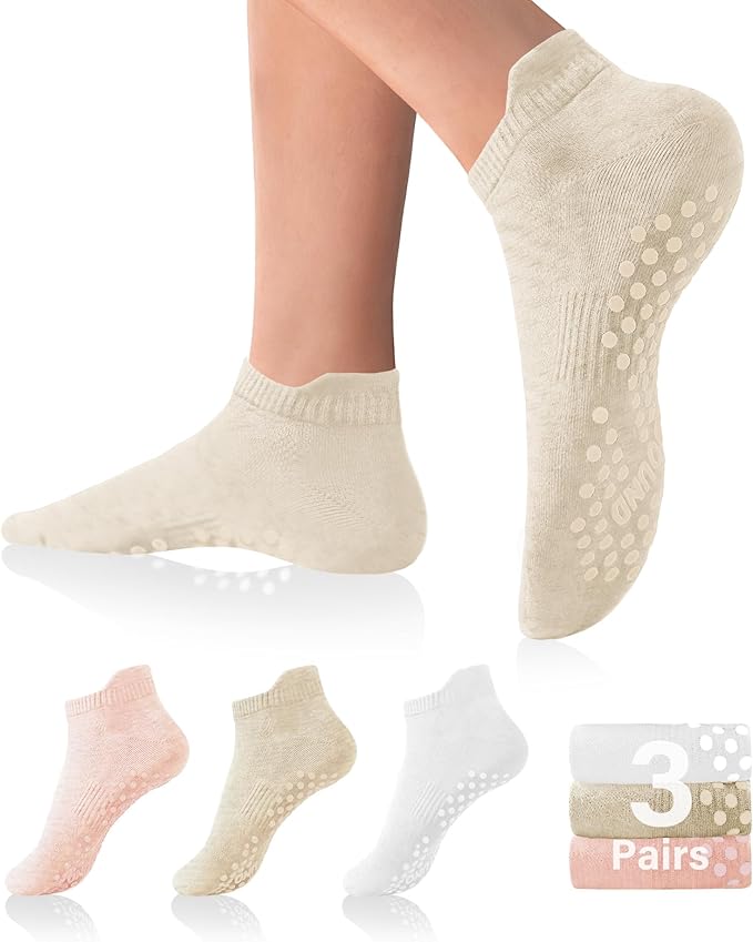 DIBAOLONG Pilates Socks with Grips for Women Yoga Socks Non Slip Barre Hospital Socks 6-Pairs Grippy Ankle Socks
