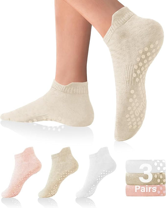 DIBAOLONG Pilates Socks with Grips for Women Yoga Socks Non Slip Barre Hospital Socks 6-Pairs Grippy Ankle Socks