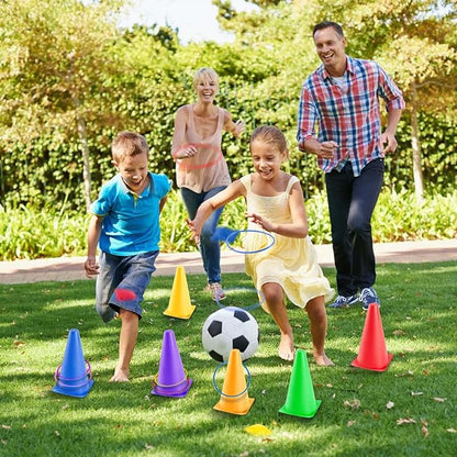 OBTANIM 26 Pcs Plastic Colorful Cones Ring Toss Combo Set Outdoor Carnival Games for Kids Adults Birthday Party Throwing Backyard Games