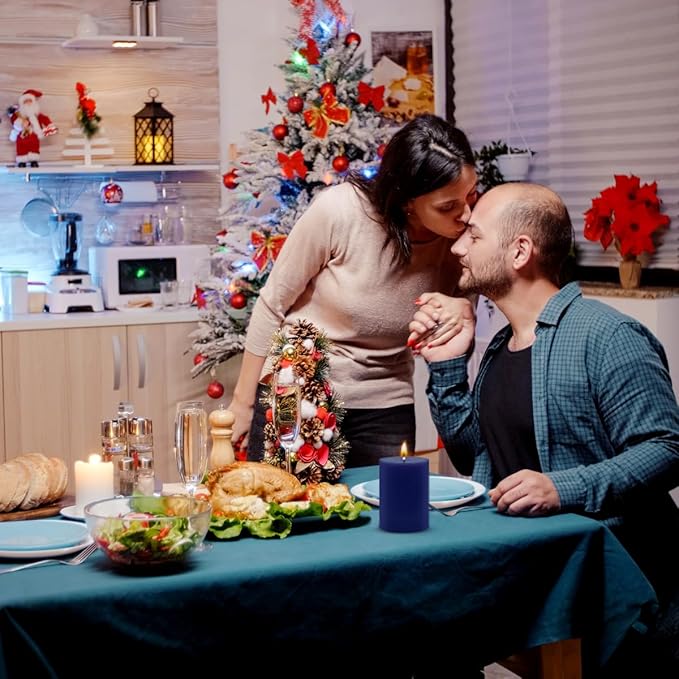 Set of 3 2x3 Inch Mix Colored Pillar Candles, Unscented Dripless Small Red, Brown, Purple and Navy Blue Cylinder Wax Candles for Home Power Outage Dinner Table Decoration - 24 Hours Burn