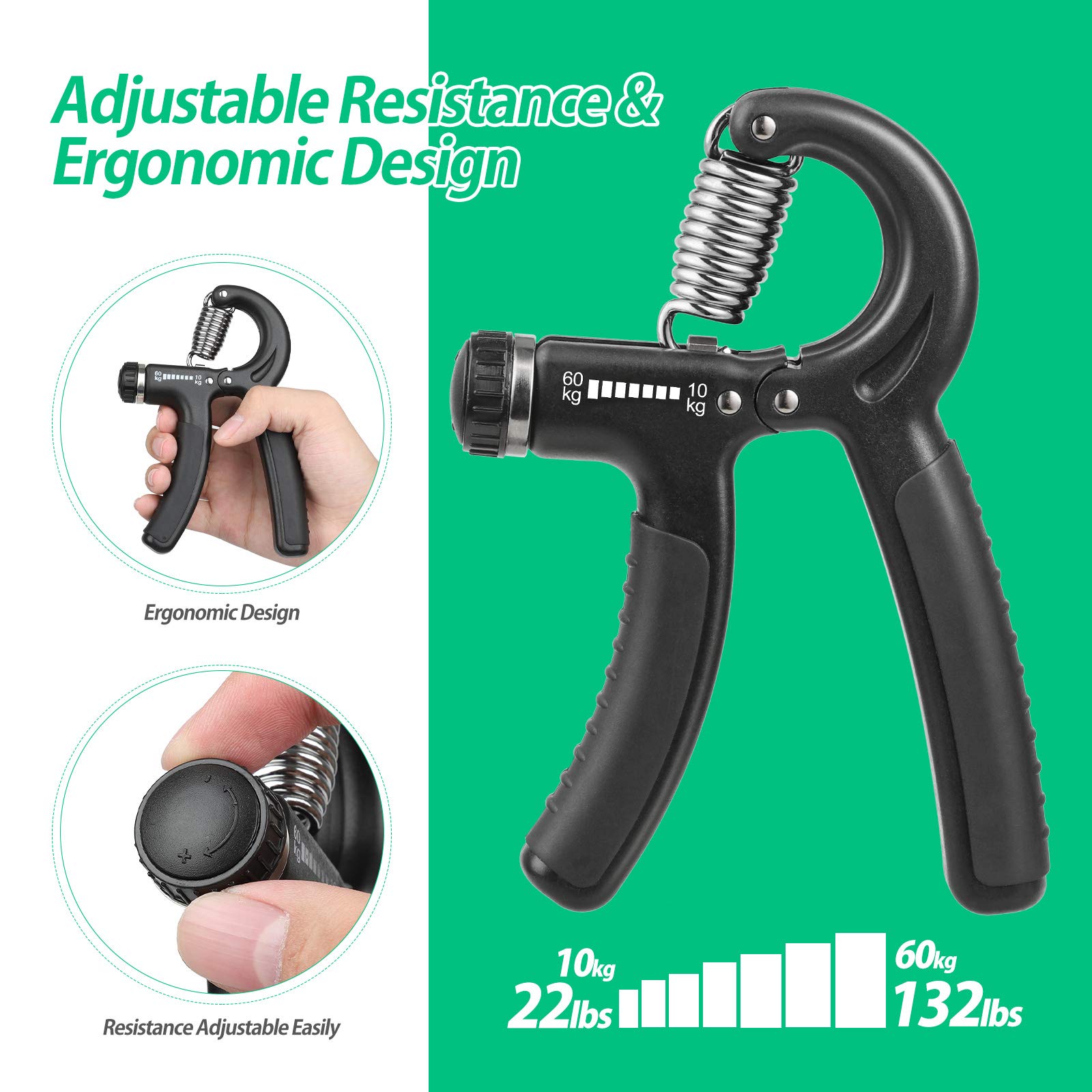 NIYIKOW Grip Strength Trainer, Hand Grip Strengthener, Grip Strengthener, Adjustable Resistance