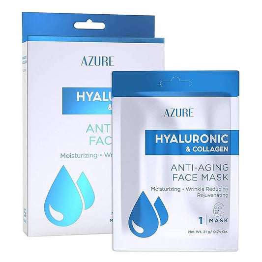 Azure Cosmetics Hyaluronic Acid & Collagen Anti Aging Sheet Facial Mask - Rejuvenating &