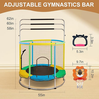 Trampoline for Kids with Anti-Rollover Round Bottom and Swing,55" Toddler Mini Trampoline for Kids Up to 440 Ibs,Gifts for Ages 3 Years and UP Indoor or Outdoor Play