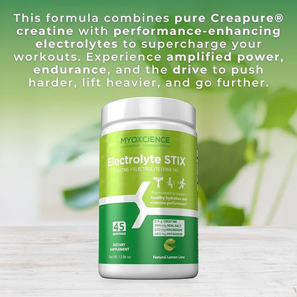 MYOXCIENCE Electrolyte STIX | Creatine Electrolyte Powder | Recovery from Exercise & Muscle Development w/Real Salt (Lemon Lime Flavor) (Jar 45 ct)