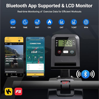 Dripex Rowing Machines for Home Use, Rowing Machine Magnetic Rower, 16 Levels of Workout Resistance, Max 350 LBS, Dual Slide Rail, Bluetooth App Compatible, LCD Monitor, Row Machine for Gym Exercise