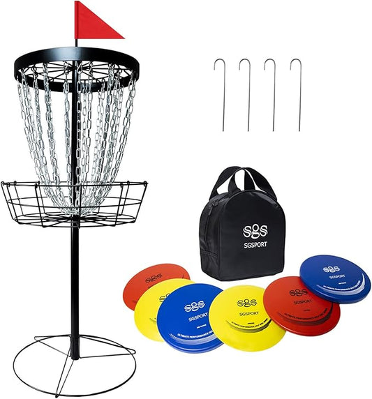 Disc Golf Basket with Discs | Portable Disc Golf Target with Heavy Duty 24-Chains Disc Golf Course