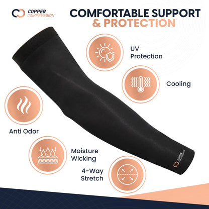 Copper Compression Arm Sleeve - Copper Infused Full Arm Brace for Forearm, Bicep, Triceps - Tennis
