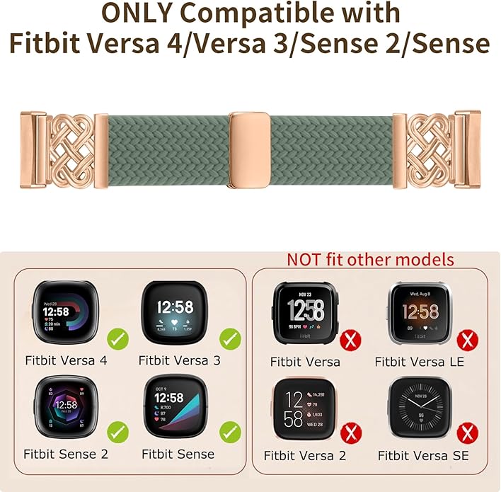 Braided Band Compatible with Fitbit Versa 4 Bands for Woman/Versa 3/Sense 1/Sense 2 Band, Magnetic Clasp Fabric Nylon with Designer Interlock Buckle Straps for Fitbit Versa4/3/Sense1/2