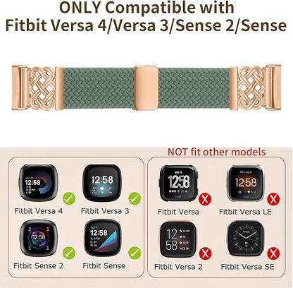 Braided Band Compatible with Fitbit Versa 4 Bands for Woman/Versa 3/Sense 1/Sense 2 Band, Magnetic Clasp Fabric Nylon with Designer Interlock Buckle Straps for Fitbit Versa4/3/Sense1/2