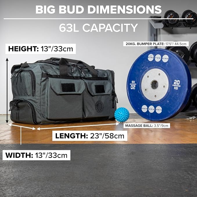 Serious Steel Fitness Gym Bag, 1000D Nylon Duffel Bag, Heavy Duty (Grey - Big Bud 2.0)