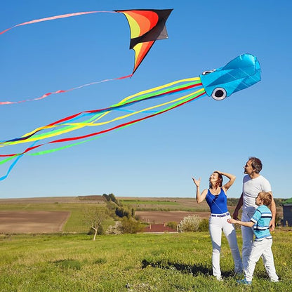 Large Octopus Kites for Kids & Adults,Big Kite for Beginners, Kites for Kids Ages 4-8,Outdoors Activities with Line and Handle