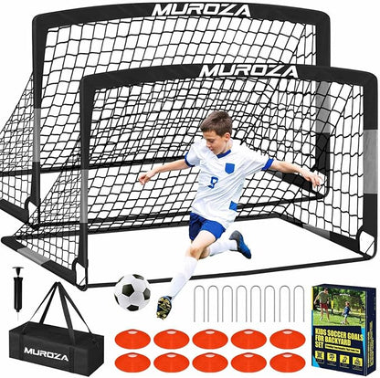 Soccer Goal, Kids Soccer Goals for Backyard Set, 2 Pack of Portable Pop Up Soccer Net with Soccer Ball, Cones, Complete Training Equipment for Youth, Toddler Outdoor Sports Games