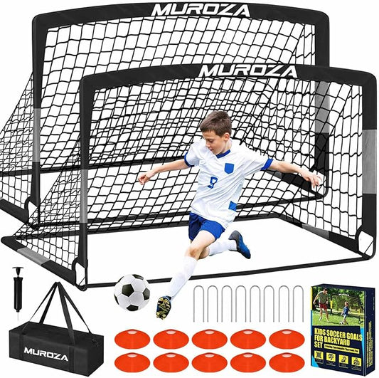 Soccer Goal, Kids Soccer Goals for Backyard Set, 2 Pack of Portable Pop Up Soccer Net with Soccer Ball, Cones, Complete Training Equipment for Youth, Toddler Outdoor Sports Games