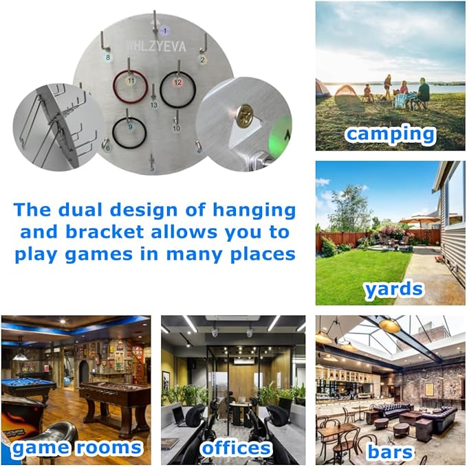 Aluminum Alloy Plate Portable Hook Ring Toss Game, Fun Backyard Lawn Toss for Family Carnival Party Games, Picnic & BBQ Entertainment