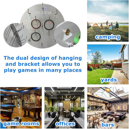 Aluminum Alloy Plate Portable Hook Ring Toss Game, Fun Backyard Lawn Toss for Family Carnival Party Games, Picnic & BBQ Entertainment