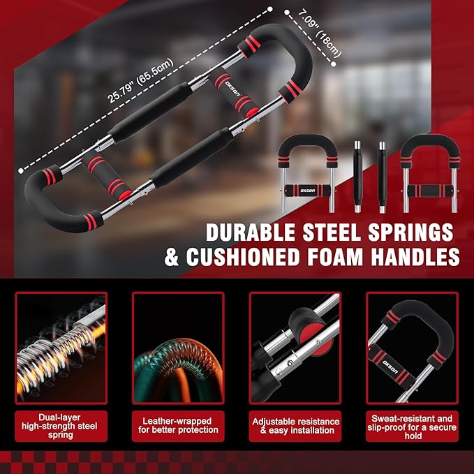 Twister Arm Trainer, Adjustable Chest Workout Equipment, Multi-functional Chest Exerciser for Men and Women, Portable Arm Trainer with 2 Wrist Bands, a Head Band, a Workout Towel and a Carry Bag