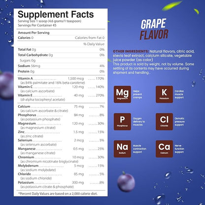 Electrolyte Powder - Refreshing Workout Recovery Electrolytes, Sugar Free, Gluten Free & Vegan, Pure Keto & Paleo Hydration Beverage, Immune Boosting Vitamins (198 Grams, Grape)