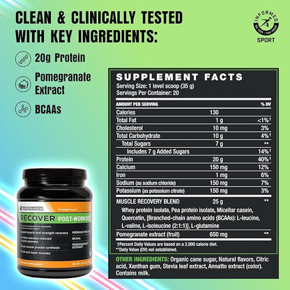 BODi Recover Whey Protein Powder Blend??Post-Workout Orange Whey Supplement for Muscle Recovery with 20g Protein, BCAAs, Pomegranate Extract - Fast Recovery - 20 Serving Tub