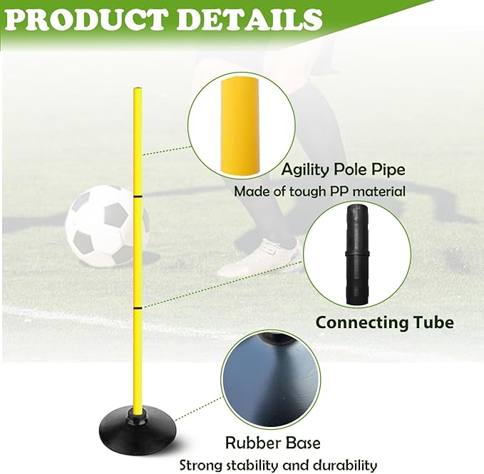4FT Agility Poles Set Detachable Speed Training Poles Soccer Slalom Sticks with Agility Ladder and Cones