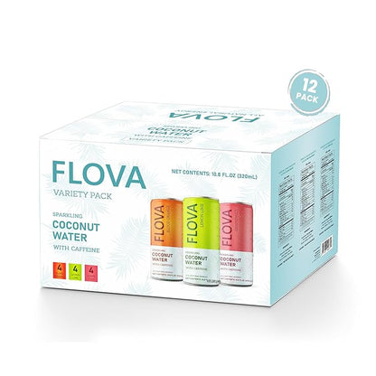 Flova Energy Drink, All Natural, Electrolytes and Minerals from Coconut Water, 4 Simple Easy to Pronounce Ingredients, 99% Juice, Assorted Pack of 12 Cans