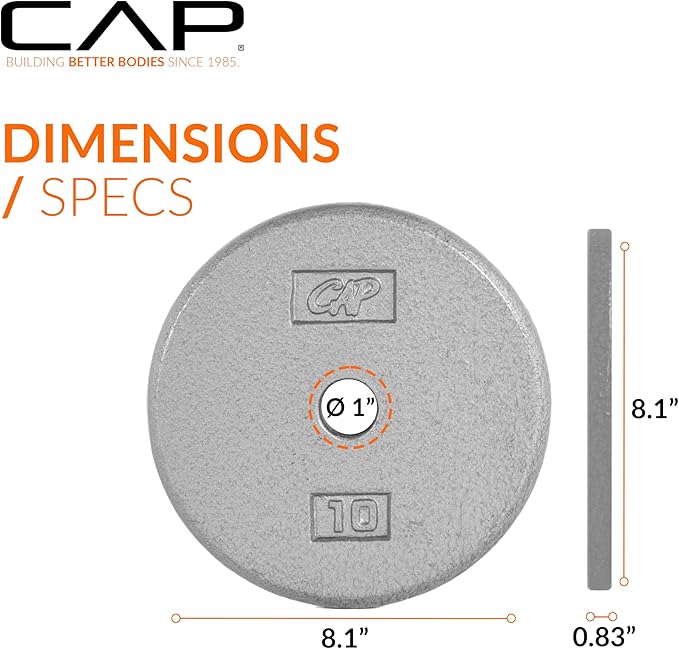 CAP Barbell Standard 1-Inch Cast Iron Weight Plates - Singles & Sets | 1.25-50 lbs | Multiple Options