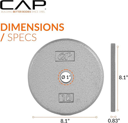 CAP Barbell Standard 1-Inch Cast Iron Weight Plates - Singles & Sets | 1.25-50 lbs | Multiple Options