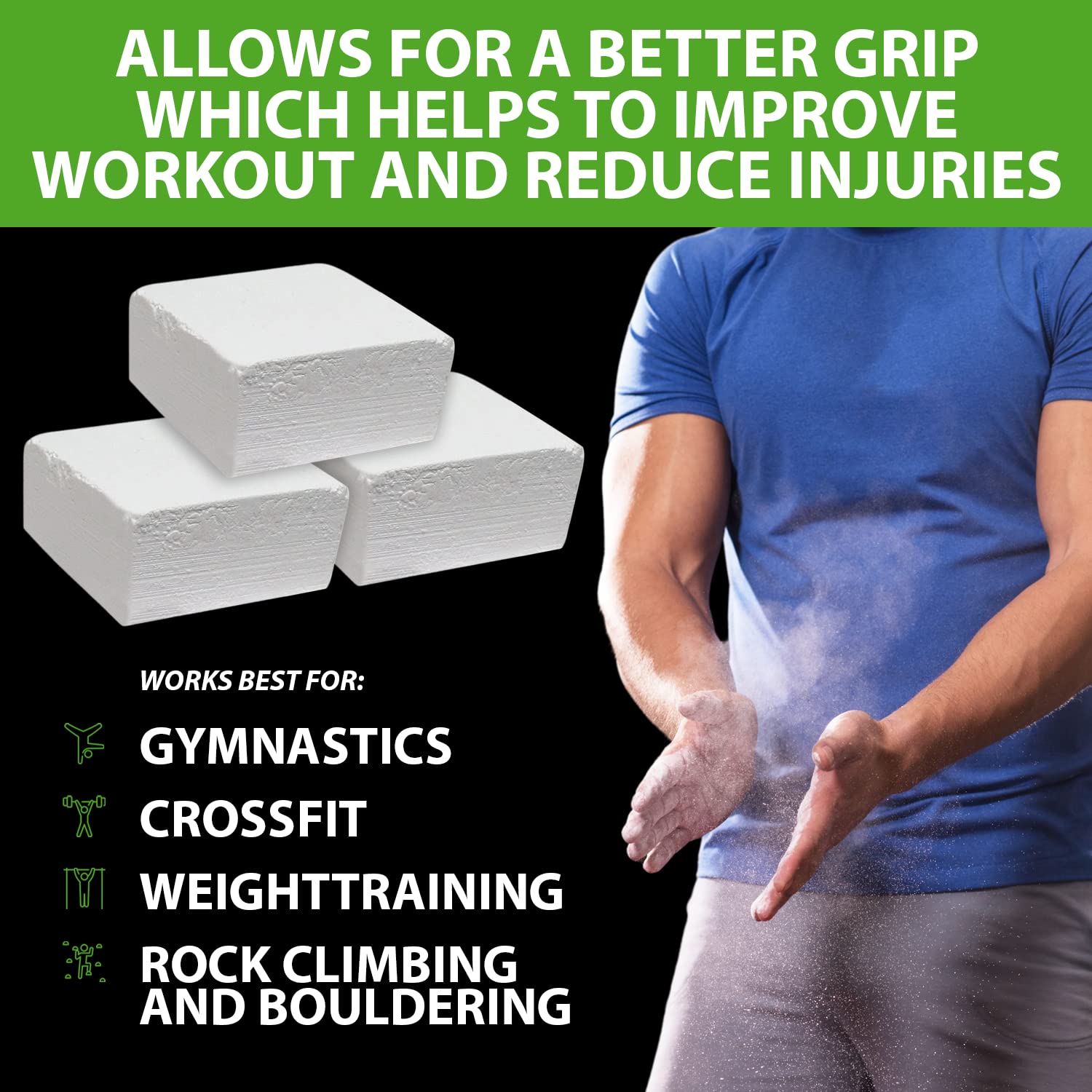 Bear KompleX Gym Chalk Blocks Non Slip Grip for Hands 8 pcs, 56g, Hands
