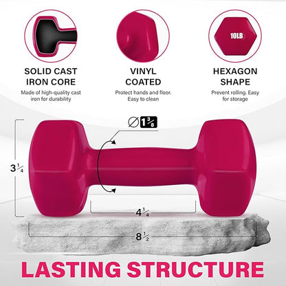 Yes4All Vinyl Hexagon Dumbbell - Dumbbells Set of 2 Hand Weights for Home Gym & Strength Training (2-15 lbs Weight Options)