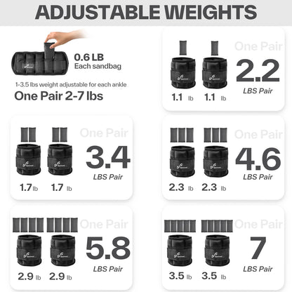 Sportneer Adjustable Ankle Weights, 2-7 lb per Pair, Removable Weights
