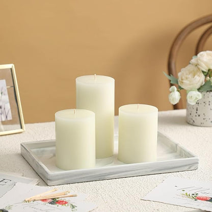 3x6 Inch White Pillar Candles Set of 3 - Decorative Unscented Pillar Candle, Long Burning Dripless Candle for Table Decor, Smokeless Large Pillar Candles for Wedding Table Decor