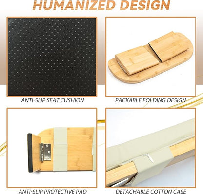 Meditation Bench, Bamboo Meditation Stool, Folding Kneeling Meditation Bench, Seiza Prayer Bench, Prayer Bench with Meditation Cushion, Kneeling Stool (Beige)