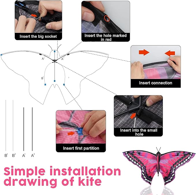 TOY Life Kites for Kids Ages 4-8 8-12, Large Butterfly Kites for Adults and Toddlers Age 3-5, Outdoor Toy Games Beach Kite Easy to Fly for Girls Boys