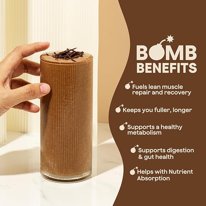 The Bomb Co. Bomb Plant Protein, Protein Powder with 21g Protein, Amino Acids, Zero Sugar, Pea Protein, Cocoa, Chia Seeds, Pumpkin Seeds, Vanilla & Monk Fruit, Gluten Free, Chocolate Flavor, 20 Srvgs